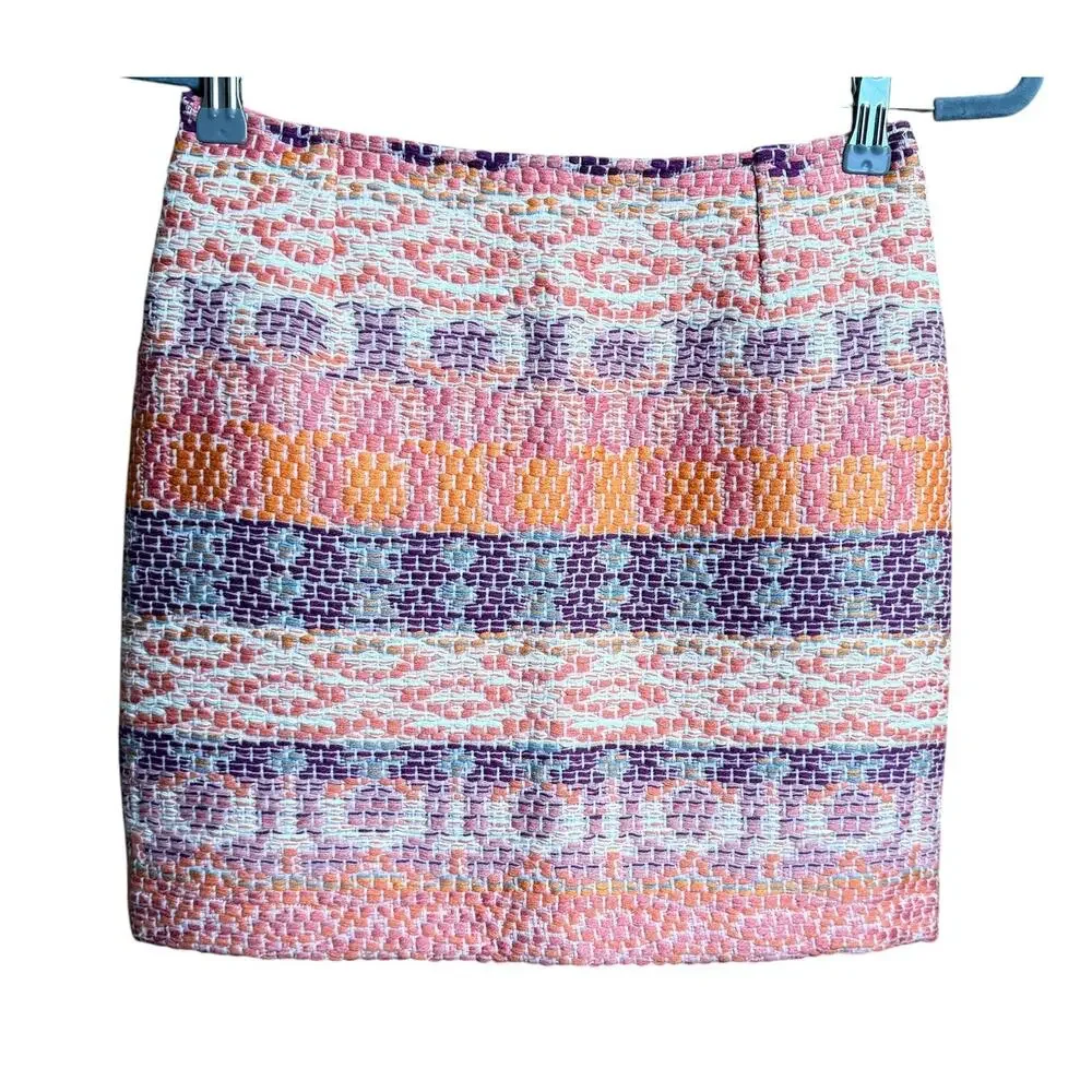 Sessùn Travis Woven Jacquard Mini Skirt Women's EU 34 US 2 Pink Orange Textured